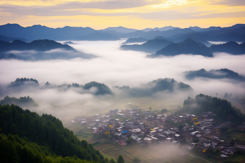延绵不绝层峦叠翠的大山之中的城镇摄影背景,高清,摄影图,摄影图片,图片大全,摄影图免费下载